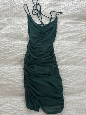 Emerald Green Ruched Mini Dress